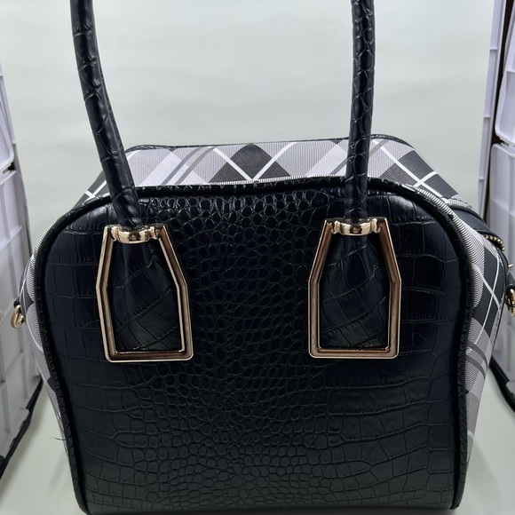 Black and white check pattern satchel bag - Picture 2 of 6